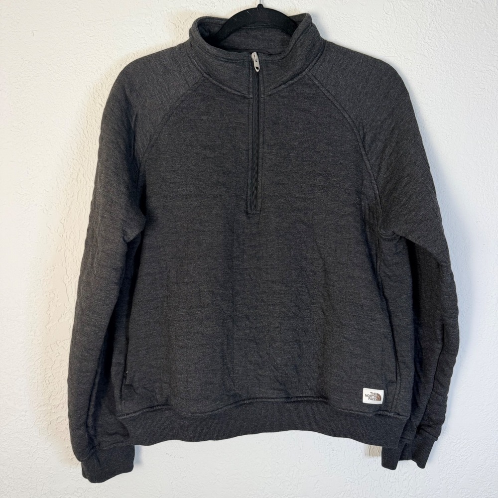 The North Face Womens L Charcoal Grey Heather Quarter Zip Sweatshirt